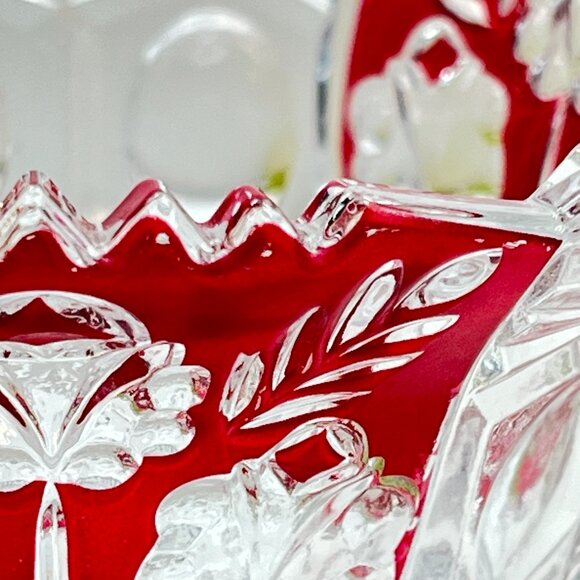 Fifth Avenue Crystal Rosaline Ruby Red Floral Glass Bowl Candy Dish 90' Vintage - Picture 10 of 11